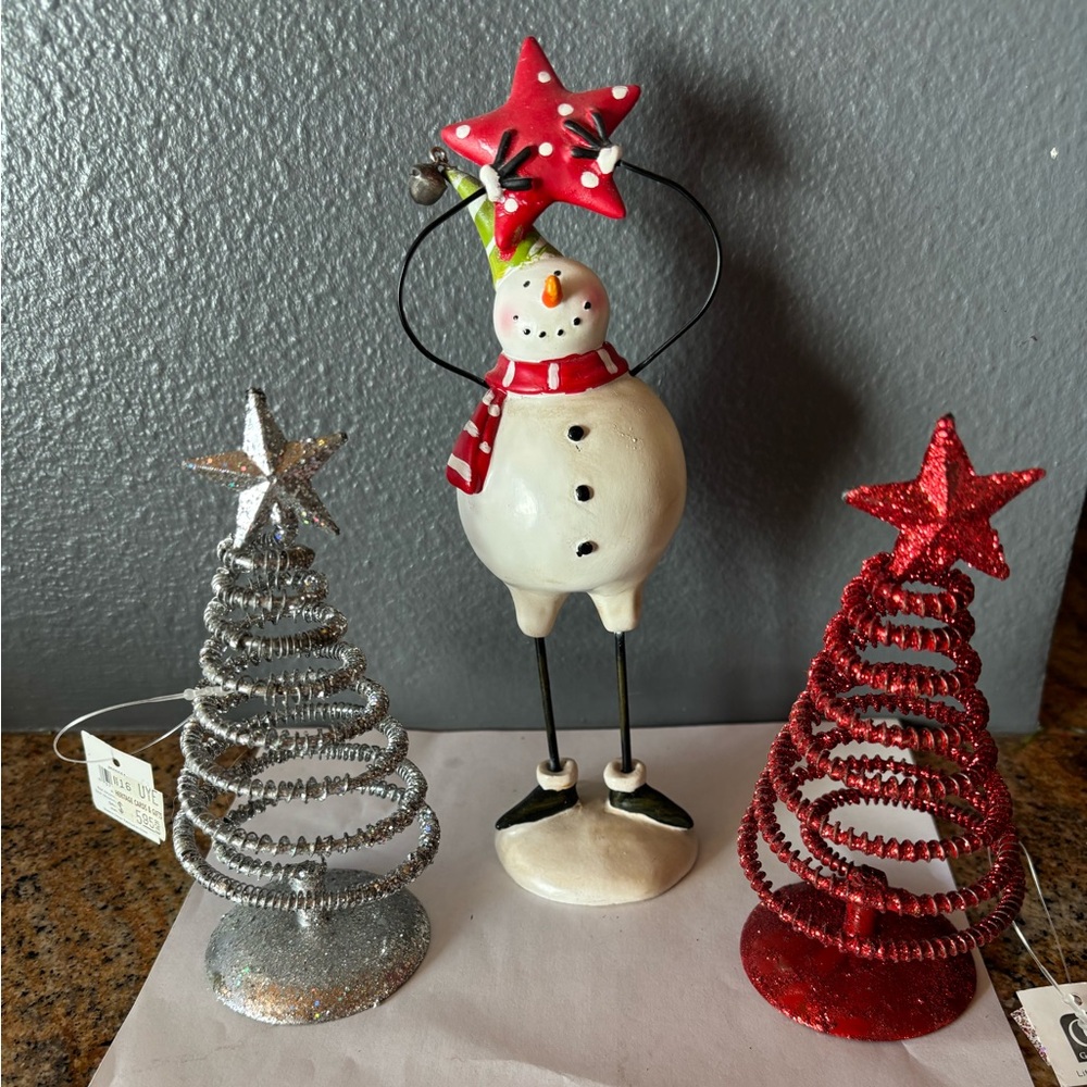 Christmas NWT vintage Midwest snowman and 2 sparkly trees